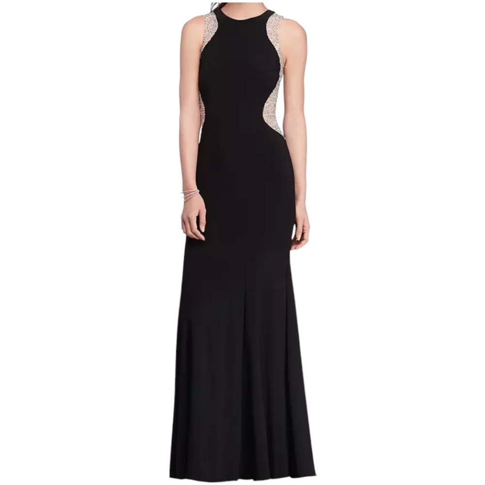 xscape beaded illusion dress | Dresses | Xscape Formal Maxi Prom Crystals Size 4 Turn heads at HoCo eastersale Sunflower Dusty Blue Bouquet CAMO Colors:True Tim BLUE